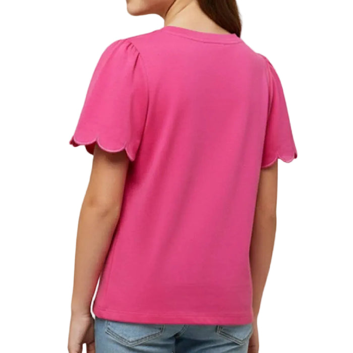 Hayden Girl's Scallop Sleeve Pink Knit Tee