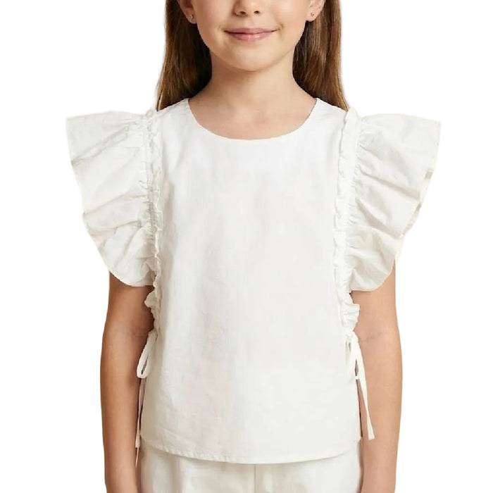 Hayden Girl's Ruffle Side Bow Detail Off White Top