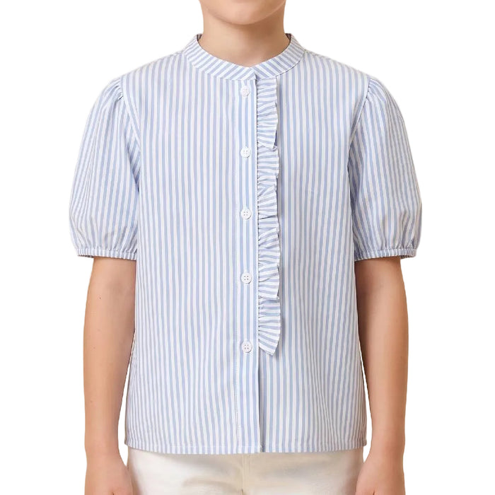 Hayden Girl's Ruffle Placket Stripe Top