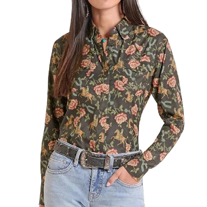 Rock & Roll Denim Women's Tek Floral Pearl Snap Western Shirt