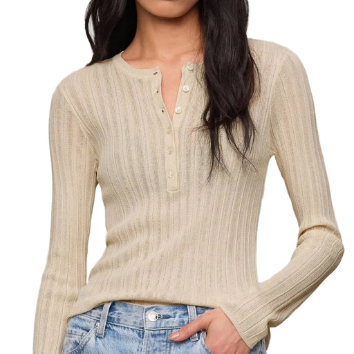 Z Supply Rowena Fine Knit Sandstone Henley Top WOMEN - Clothing - Tops - Long Sleeved Z Supply
