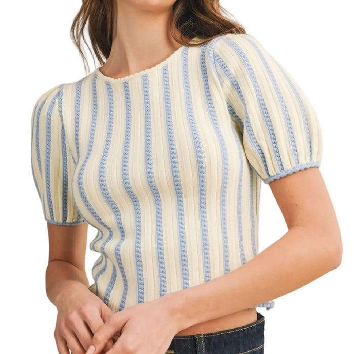 Stripe Puff Sleeve Top