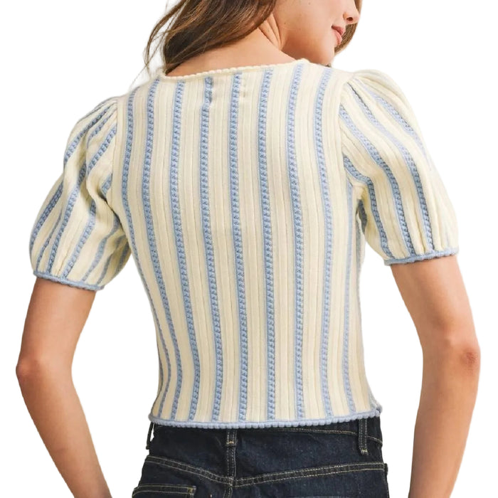 Stripe Puff Sleeve Top