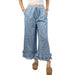 Gingham Ruffled Hem Cropped Blue Pant WOMEN - Clothing - Pants & Leggings Vine & Love