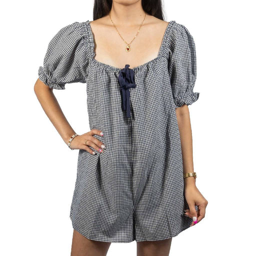 Navy Gingham Romper WOMEN - Clothing - Jumpsuits & Rompers Needii