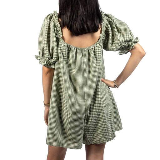 Olive Green Gingham Romper WOMEN - Clothing - Jumpsuits & Rompers Needii