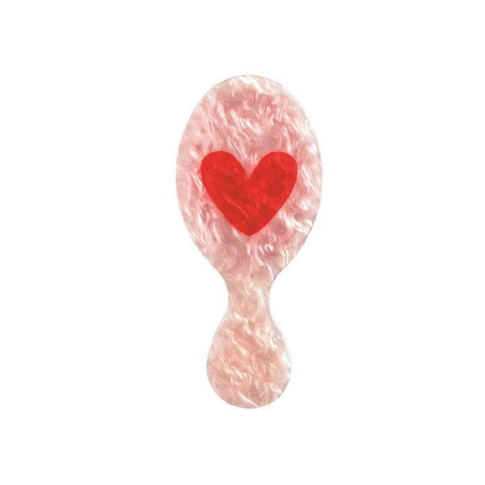 Mud Pie Mini Pearl Coral Hairbrush - Red Heart