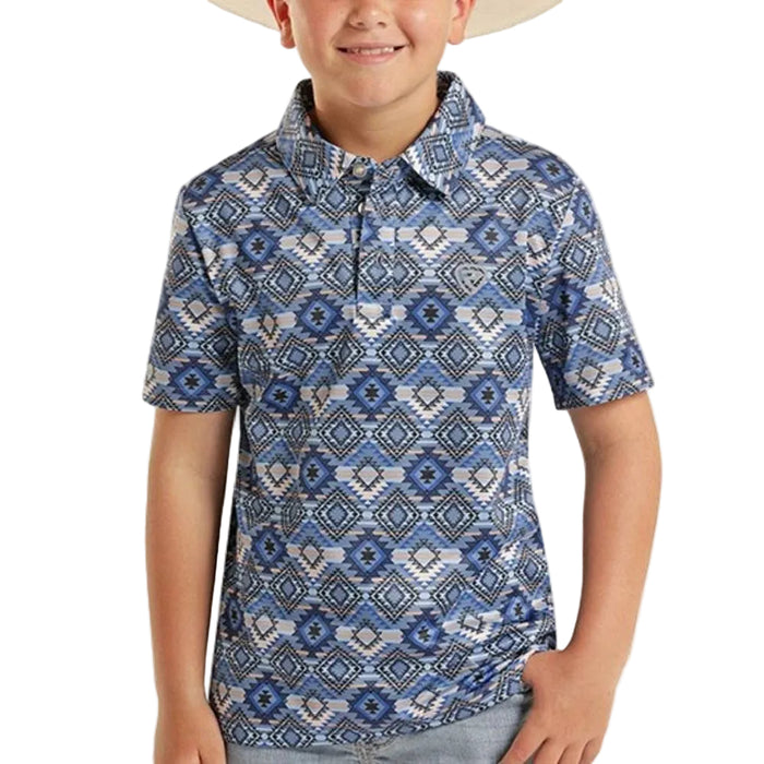 Rock & Roll Denim Boy's Blue Aztec Polo Shirt