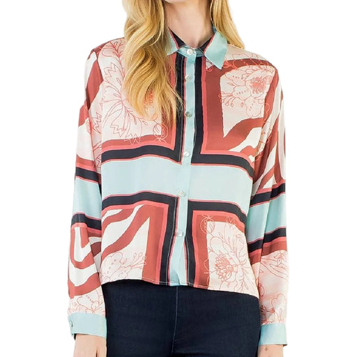 Floral Vintage Line Print Button Down Top WOMEN - Clothing - Tops - Long Sleeved THML Clothing