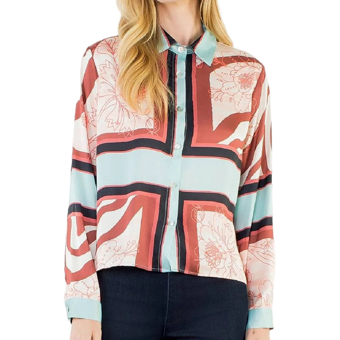 Floral Vintage Line Print Button Down Top