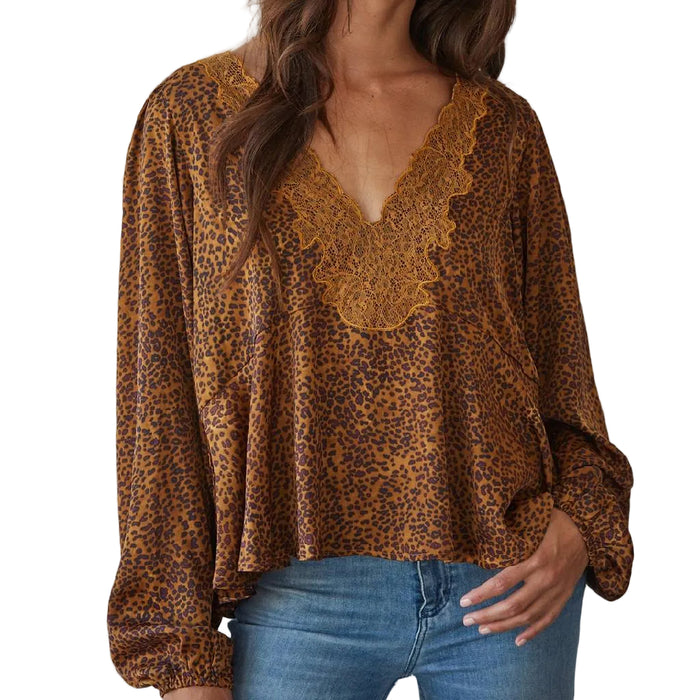 Peplum Camel Cheetah Print Top