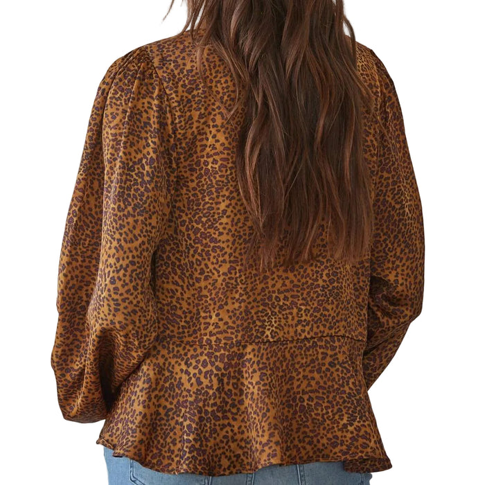 Peplum Camel Cheetah Print Top