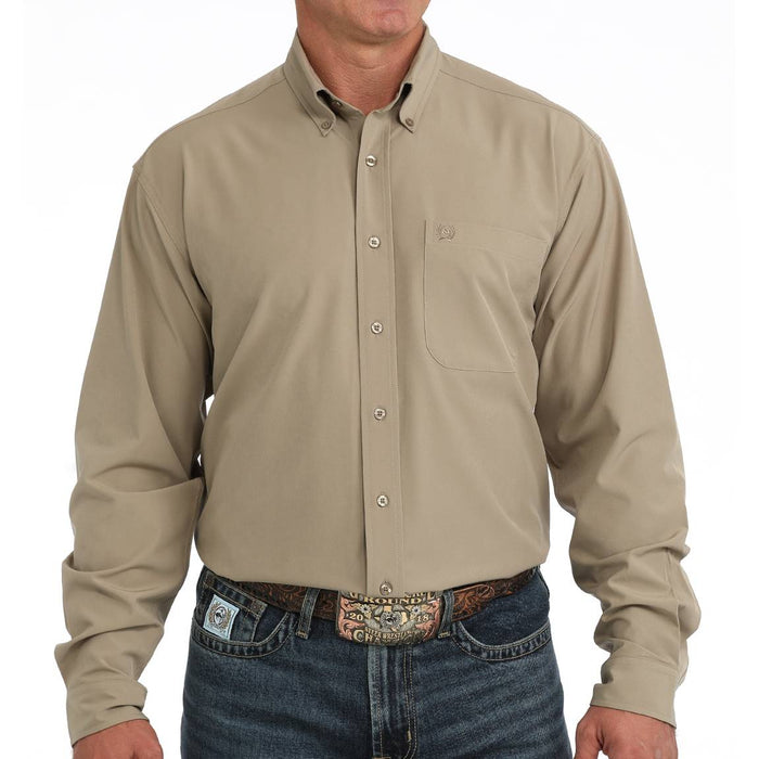 Cinch Men's Arenaflex Solid Khaki Button Down Shirt