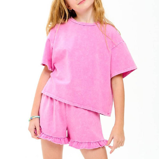 Girl's Hot Pink Mineral Washed Short Set KIDS - Girls - Clothing - Short Sets Good Girl Kidswear