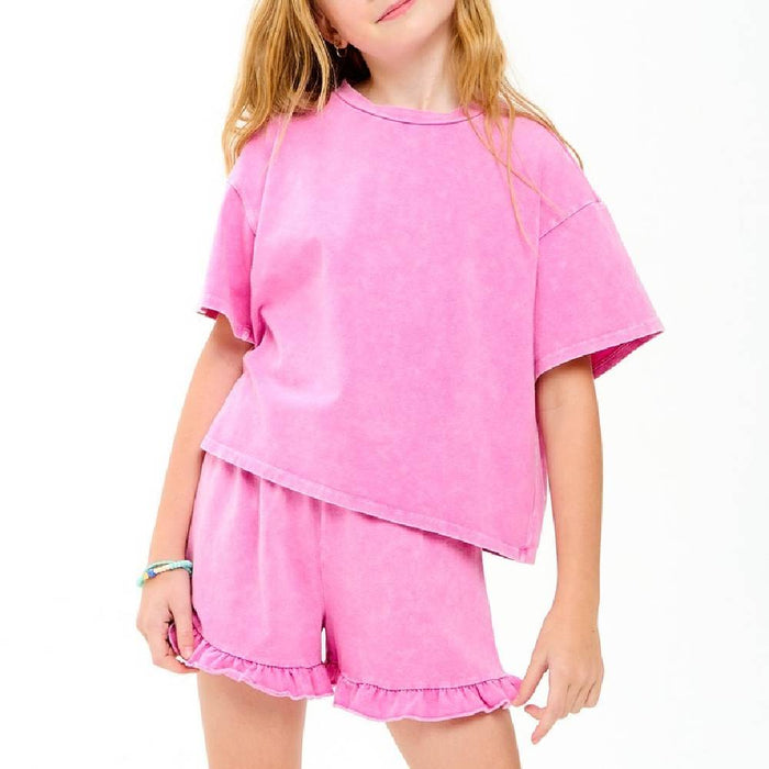 Girl's Hot Pink Mineral Washed Short Set