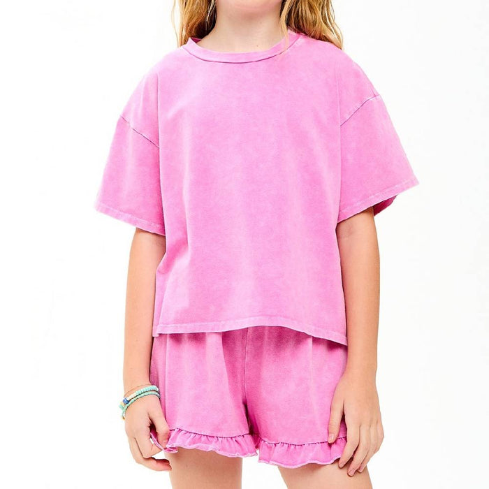 Girl's Hot Pink Mineral Washed Short Set