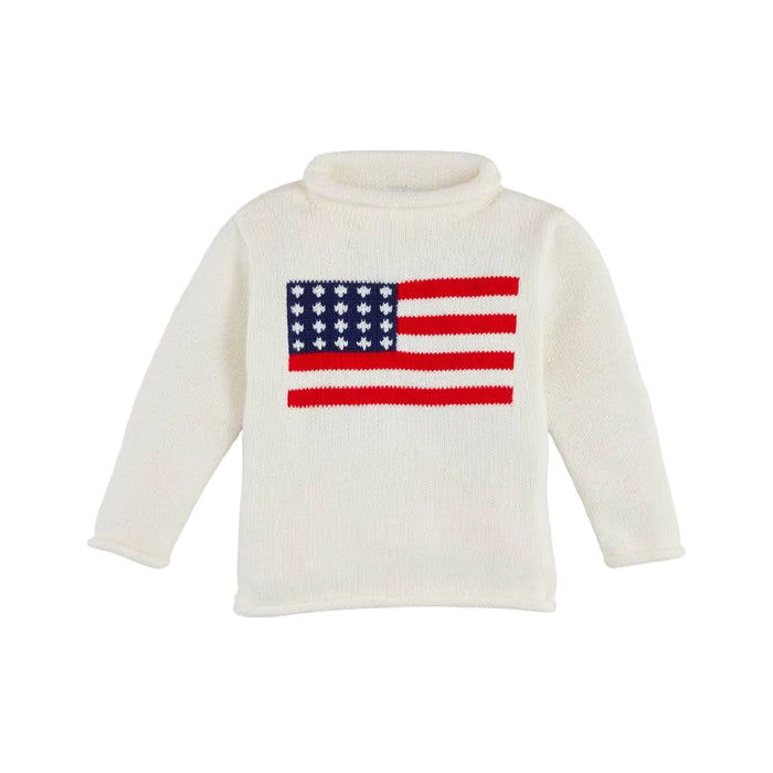 Mud Pie Toddler Flag Rolled White Sweater