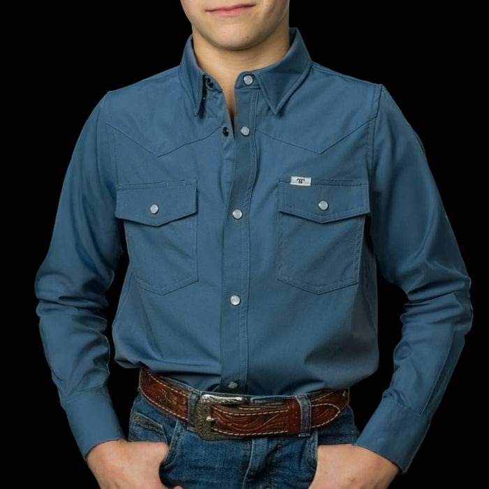 Ferrell Brand Boy's Blue Core Snap Shirt KIDS - Boys - Clothing - Shirts - Long Sleeve Shirts Ferrell Brand