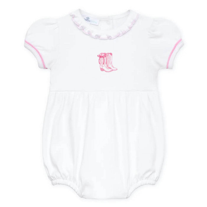 Baby Girl's Pink Cowboy Boots Embroidered Bubble