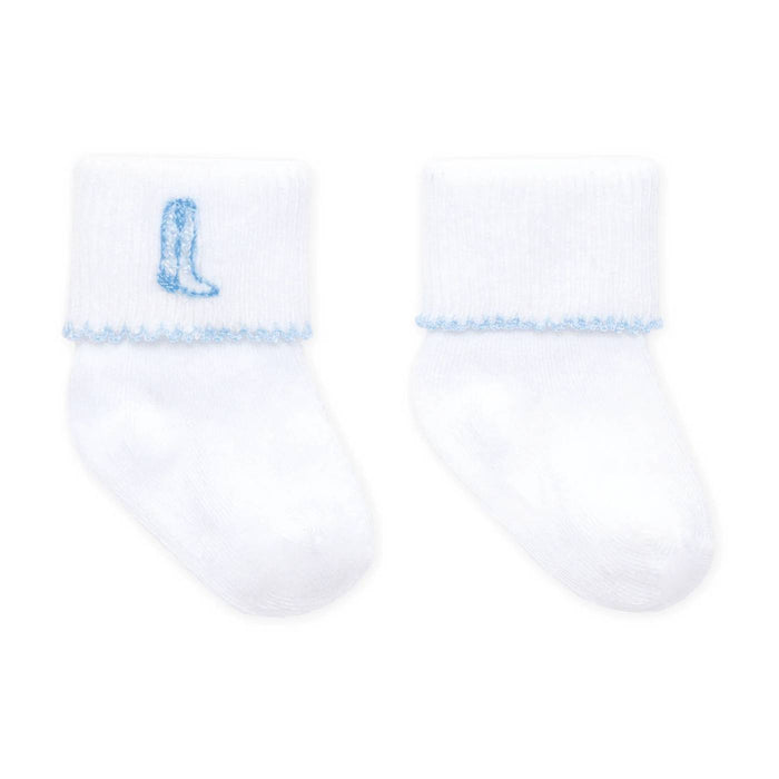 Baby Light Blue Cowboy Boot Embroidered Socks