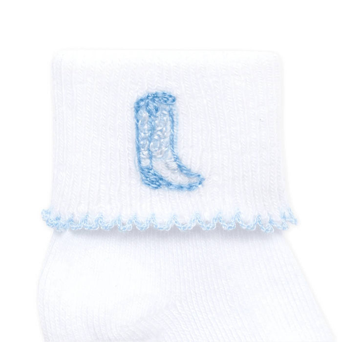 Baby Light Blue Cowboy Boot Embroidered Socks