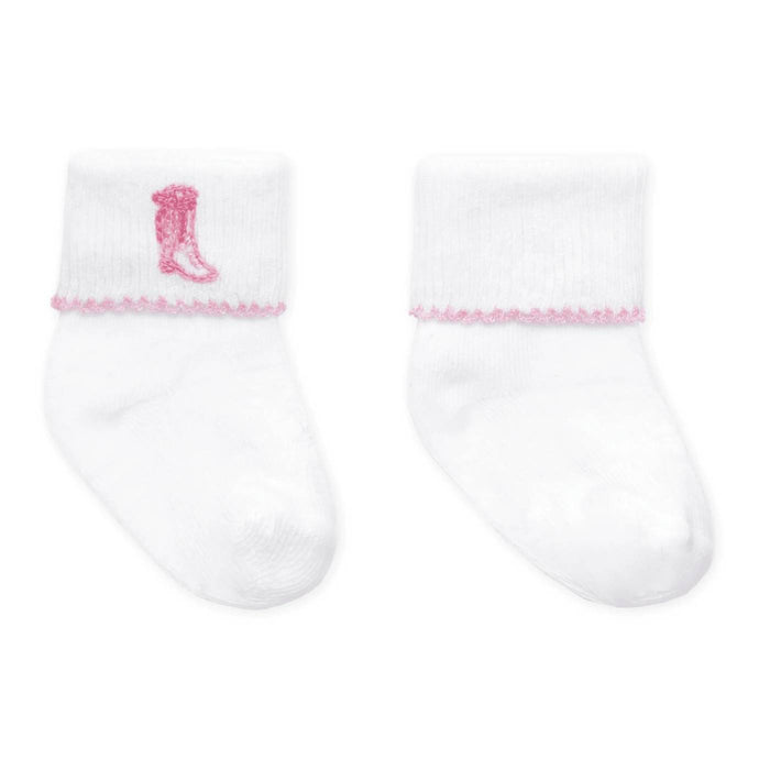 Baby Pink Cowboy Boot Embroidered Socks