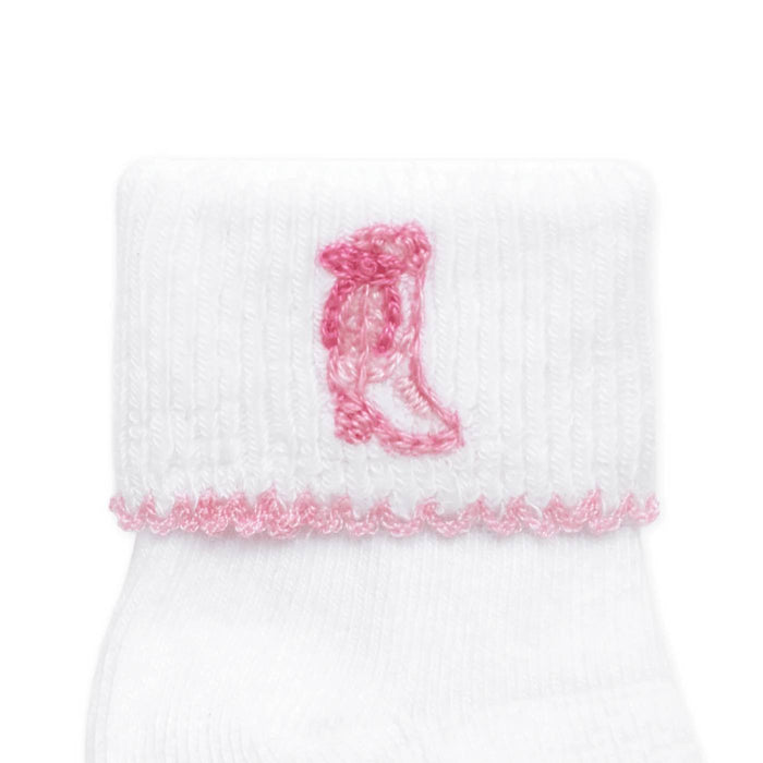 Baby Pink Cowboy Boot Embroidered Socks