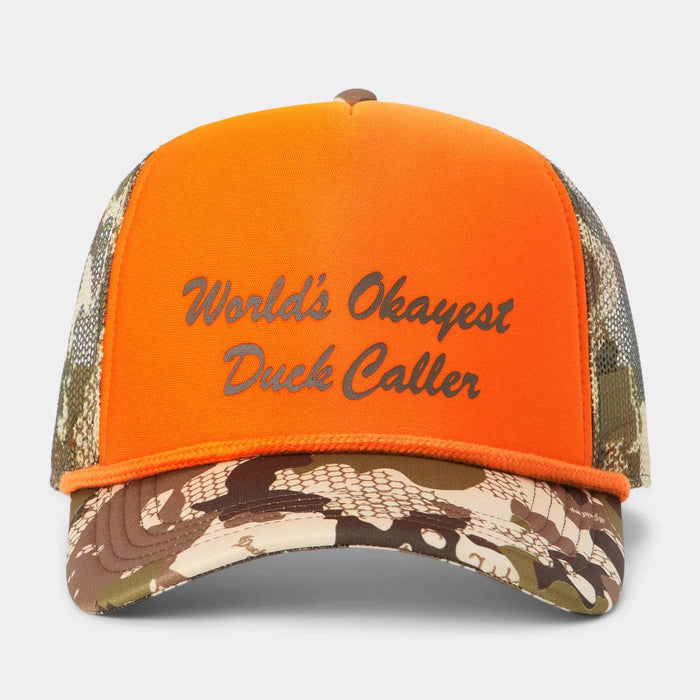 Duck Camp Okayest Duck Caller Retro Trucker Hat - Wetland/Orange