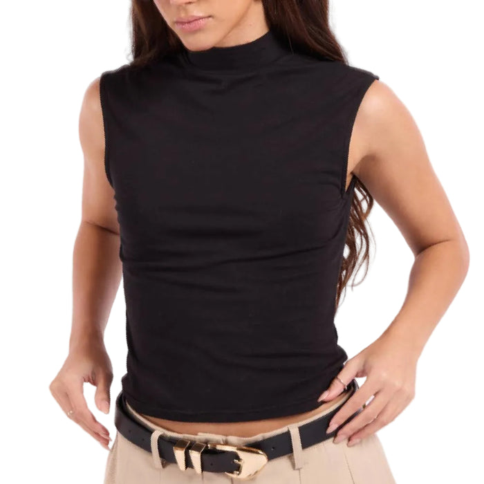 Sage The Label Coralie Mock Neck Black Top