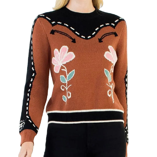 Brown Flower Print Western Sweater WOMEN - Clothing - Sweaters & Cardigans THML Clothing