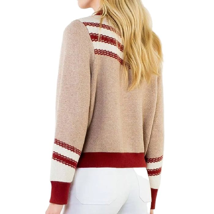 Full Zip Horse Print Cardigan - Beige/Multi