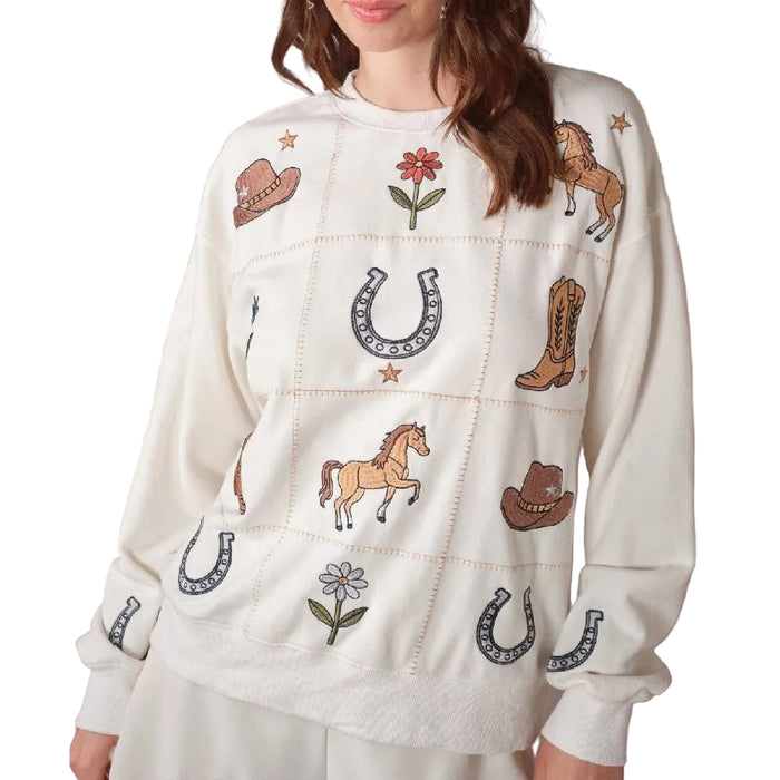 Western Patchwork Ivory Sweatshirt