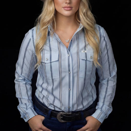 Ferrell Brand Women's Denver Blue Stripe Snap Shirt WOMEN - Clothing - Tops - Long Sleeved Ferrell Brand