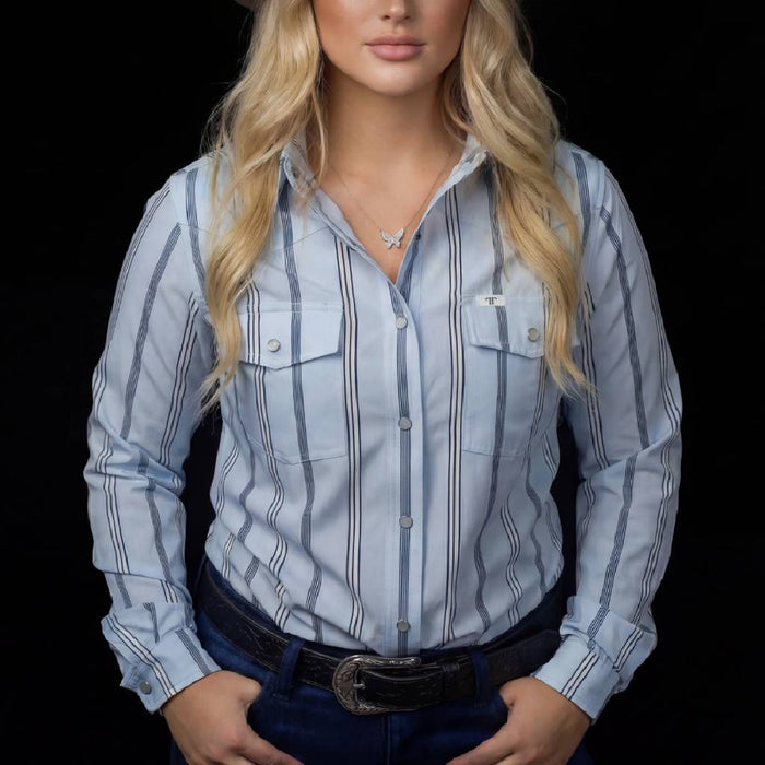 Ferrell Brand Women's Denver Blue Stripe Snap Shirt