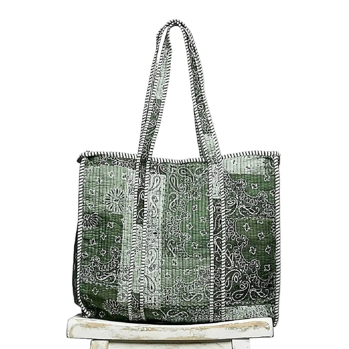 Quilted Green Paisley Patchwork Tote