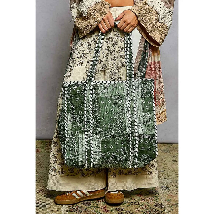 Quilted Green Paisley Patchwork Tote