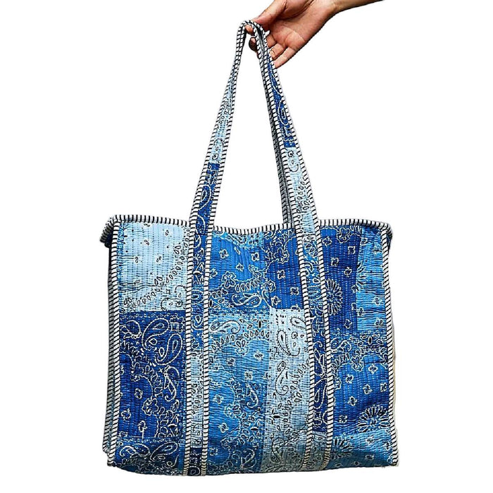 Quilted Blue Paisley Patchwork Tote