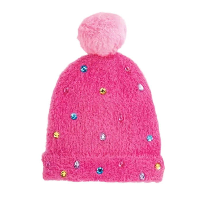Mud Pie Girl's Glitzy Rhinestone Hot Pink Beanie