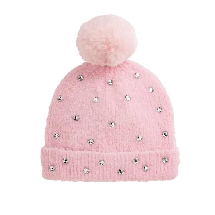 Mud Pie Girl's Glitzy Rhinestone Pink Beanie