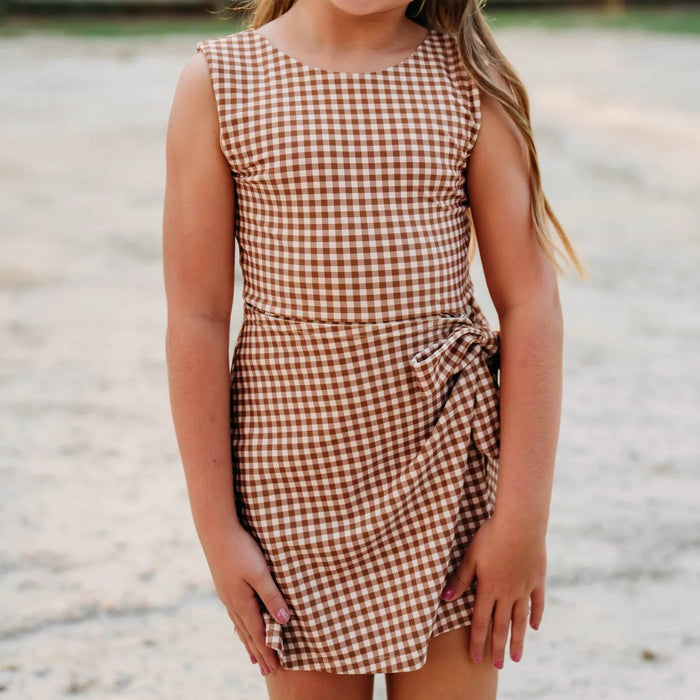 Girl's Brown Gingham Athletic Dress