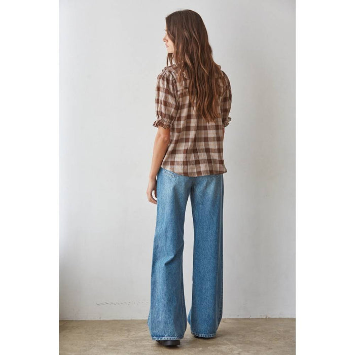 Brown Ruffle Plaid Top