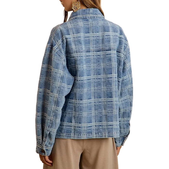 Women's Plaid Patterned Denim Jacket