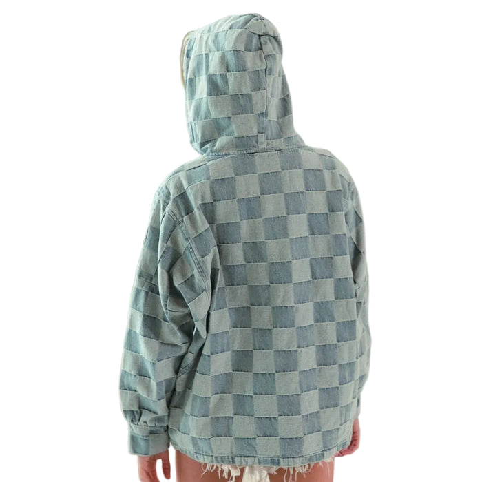 Women's 1/2 Zip Washed Checker Hoodie Jacket