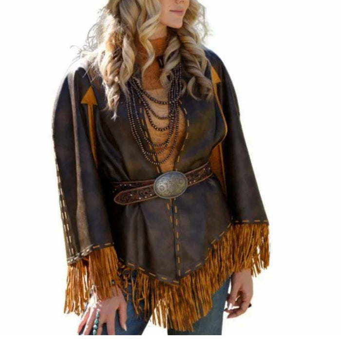 Cruel Denim Women's Western Faux Leather Fringe Cape