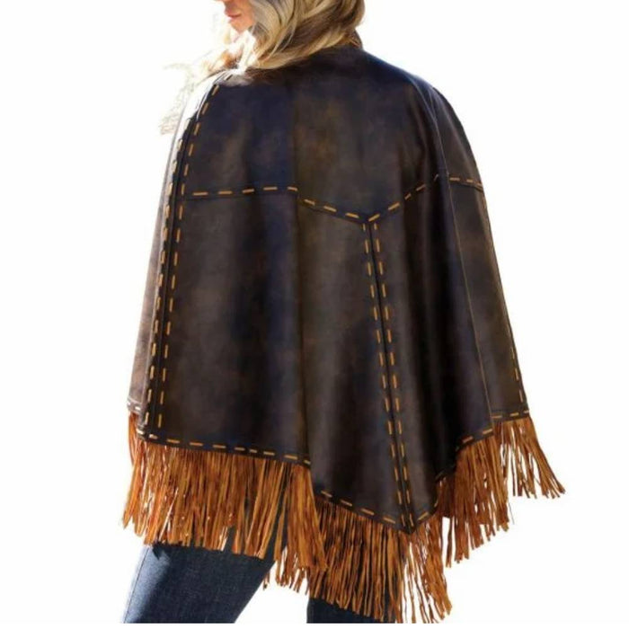 Cruel Denim Women's Western Faux Leather Fringe Cape