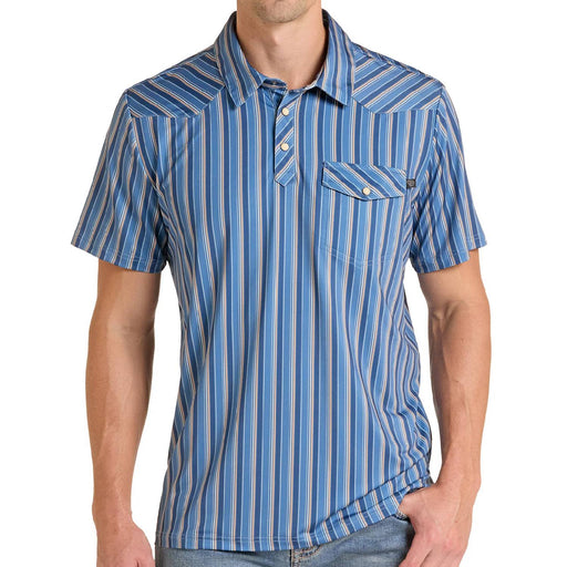 Rock & Roll Denim Men's Blue Stripe Western Vented Polo Shirt MEN - Clothing - Shirts - Short Sleeve Panhandle