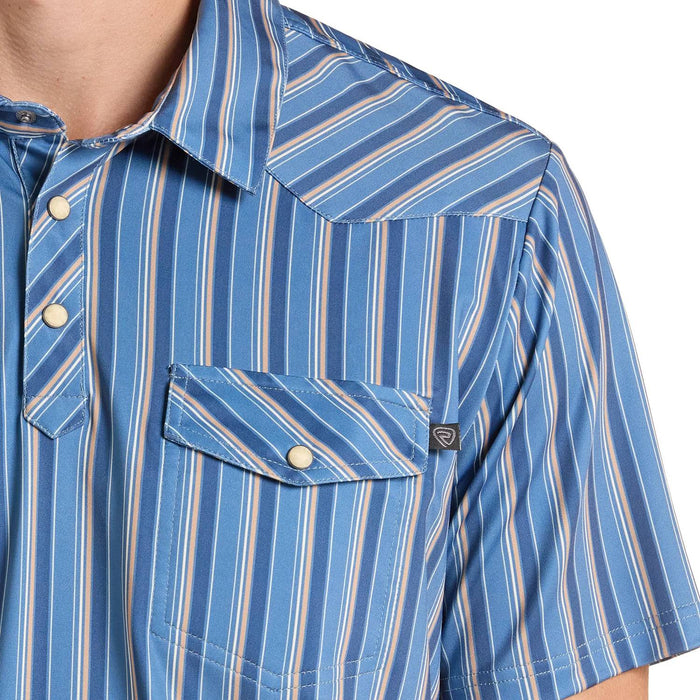 Rock & Roll Denim Men's Blue Stripe Western Vented Polo Shirt