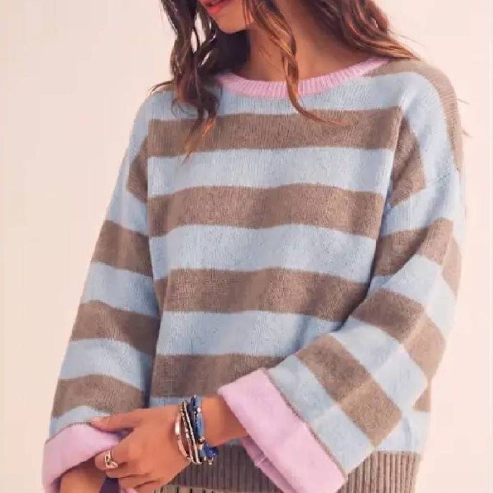 Women's Stripe Everyday Relaxed Contrast Sweater