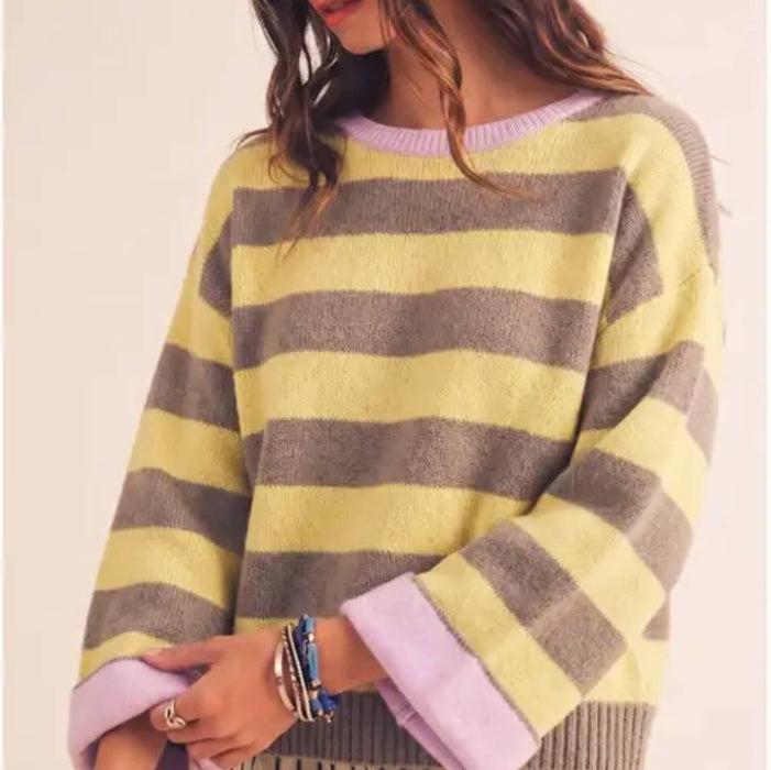Women's Stripe Everyday Relaxed Contrast Sweater