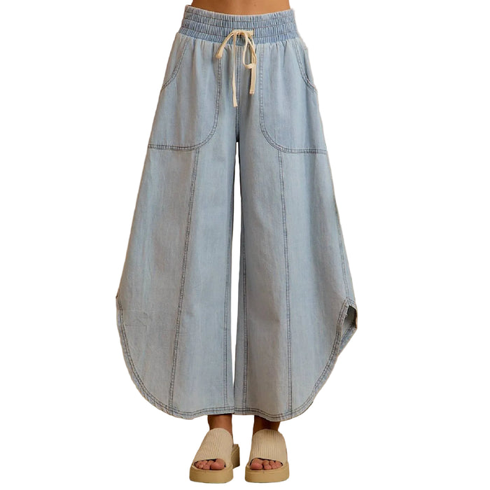 Women's Washed Denim Tulip Hem Pants